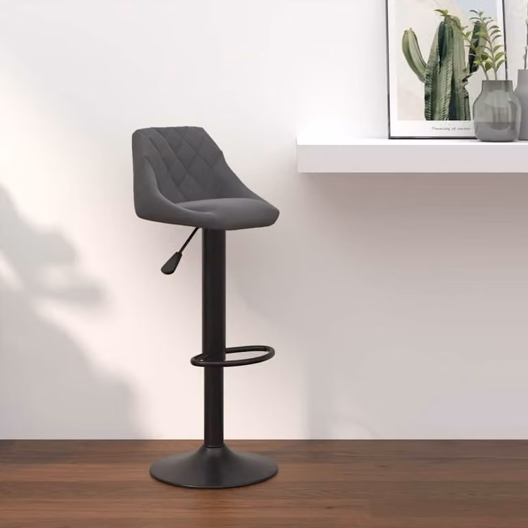 Sgabello da bar vidaXL in velluto grigio scuro con struttura in metallo nero e design moderno