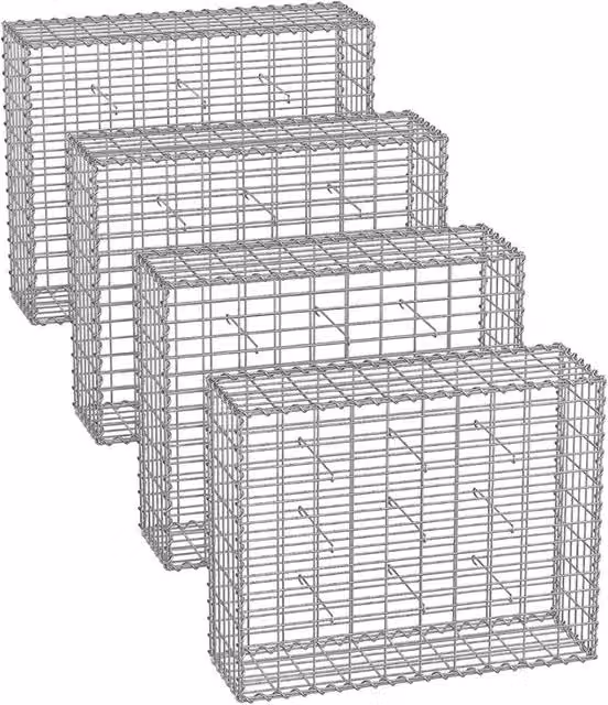 Gabbione per pietre gabbia metallica cestino per pietre maglia 5 x 10 cm zincato muro decorazione da giardino 100 x 80 x 30 cm set da 4 argento 12_0005971