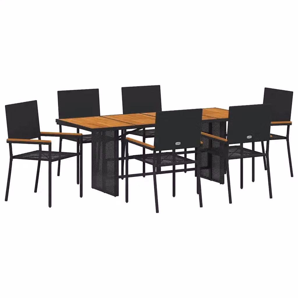 Set da pranzo per giardino e terrazza vidaXL in polyrattan nero e marrone con tavolo in vetro e legno di acacia, 7 pezzi – 2