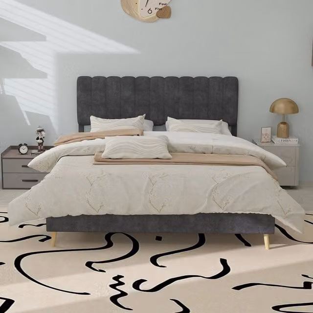 Letto imbottito con testiera ¨C Minimal ¨C grigio velluto 140x200 cm