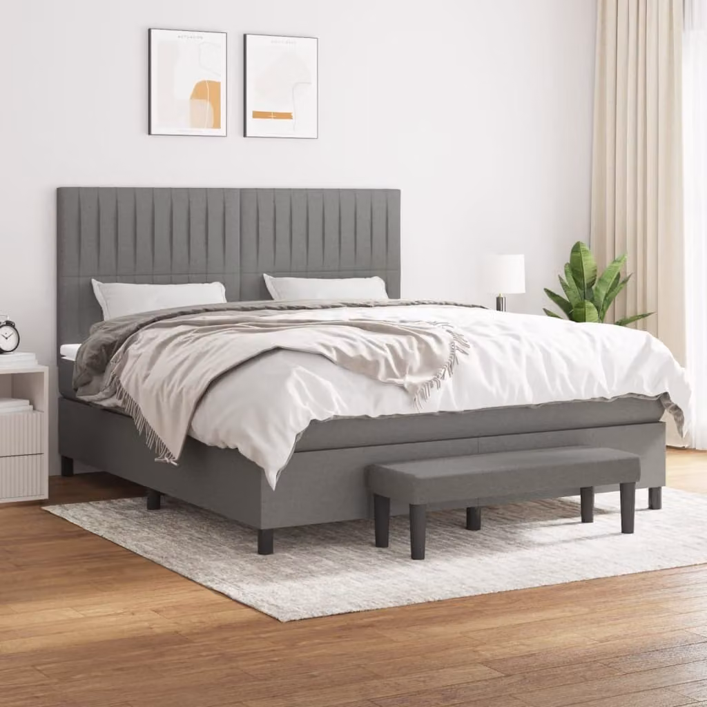 The Living Store Letto a molle con materasso grigio scuro 180x200 cm in tessuto