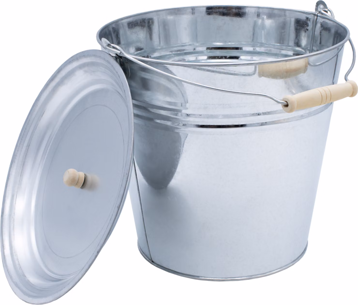 Secchio decorativo in zinco con manico e coperchio in legno - argento / 12 L - Secchio in metallo per piantare o trasportare - decorazione da giardino secchio di latta secchio per cenere secchio per piante
