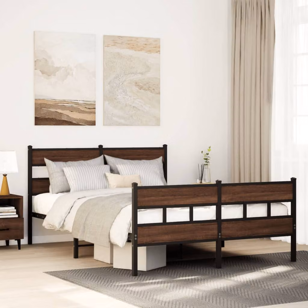 vidaXL Giroletto in metallo con testiera e pediera, colore marrone, L/P/H: 140 x 200 x 91,5 cm