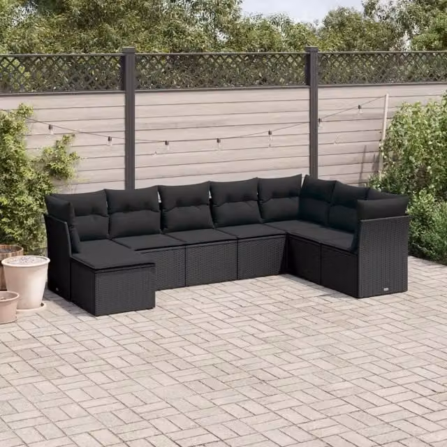 Set Divani da Giardino con Cuscini 8 pz Nero in Polyrattan 3218045