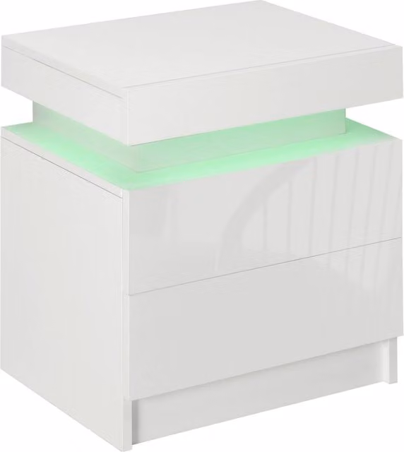 Comodino con 2 Cassetti XYLO Bianco Lucido con Illuminazione LED L/P/H: 45 x 35 x 52 cm