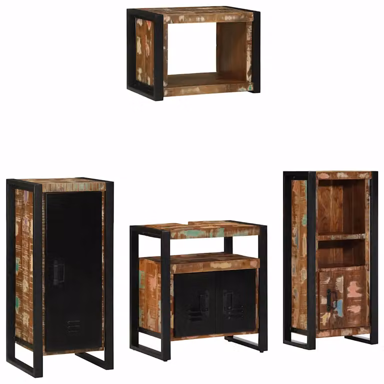 Set di mobili da bagno moderni vidaXL in legno e metallo multicolore e nero con pensile e mobile laterale