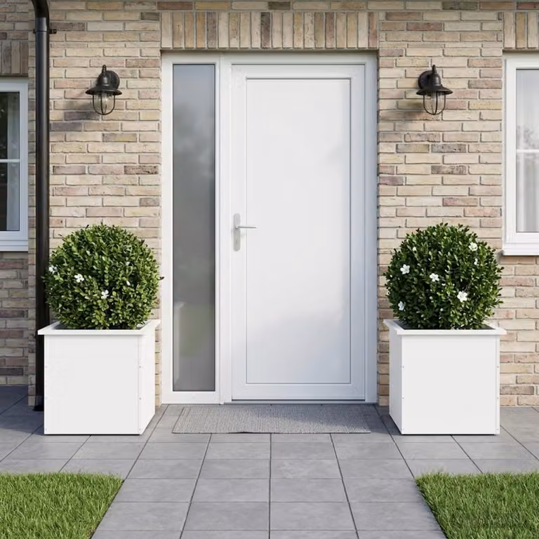 Set di 2 fioriere da giardino con LED vidaXL in acciaio, colore bianco, L 50 x P 50 x H 48 cm