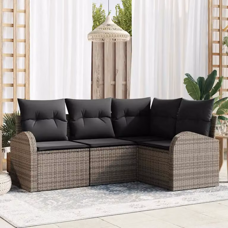 Set Divano da Giardino a L vidaXL in Polyrattan Grigio con Cuscini e Struttura in Metallo