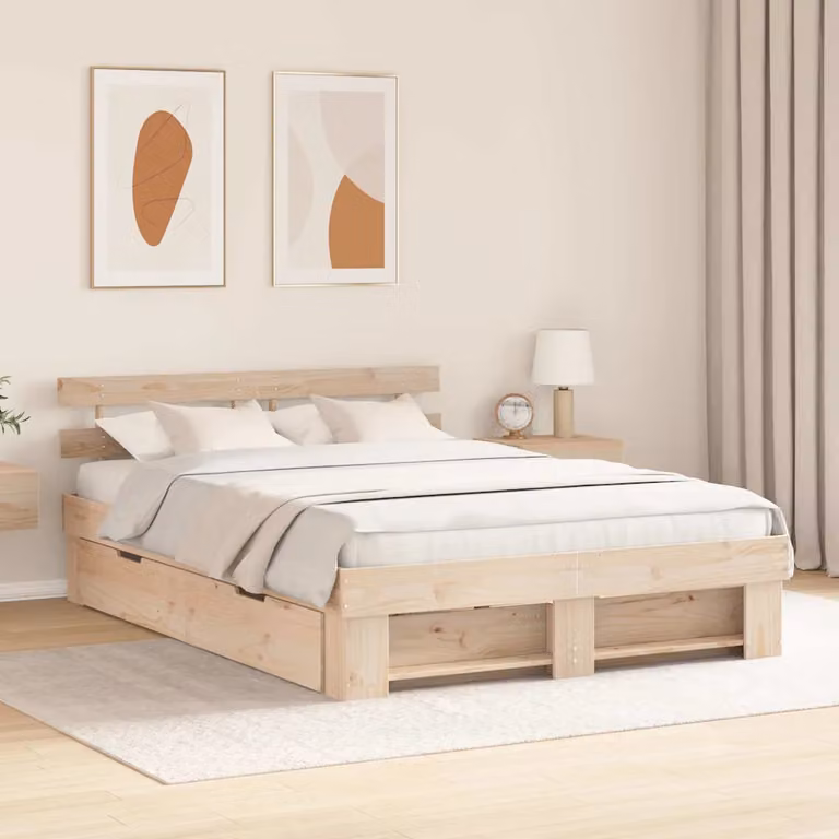 Struttura del letto moderna vidaXL in pino massello marrone L/P/H: 200 x 140 x 73 cm