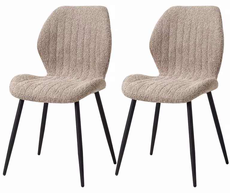 Set di 2 sedie da sala da pranzo - Sedie da cucina - Seduta imbottita in tessuto - Gambe in metallo - Design moderno - Senza braccioli - Facili da montare - Marrone
