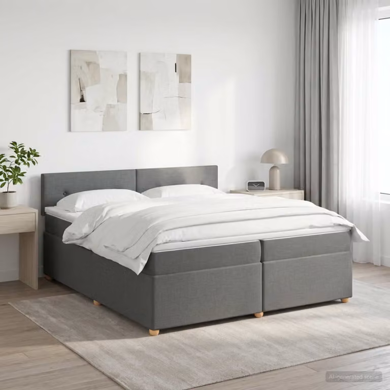 Letto box spring con materasso ibrido vidaXL Grigio e Bianco L/P/H: 200 x 200 x 88 cm