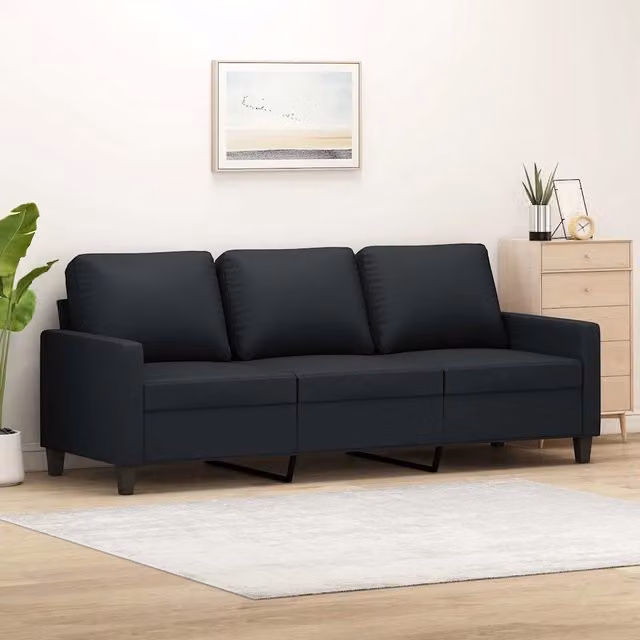Divano a 3 Posti-Sofa 3 Posti Nero 180 cm in Similpelle 280213