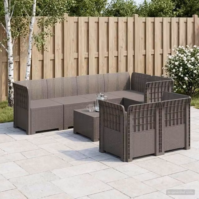 Divano da Giardino 7 Posti Aspetto Rattan PP Grigio Chiaro 3444141