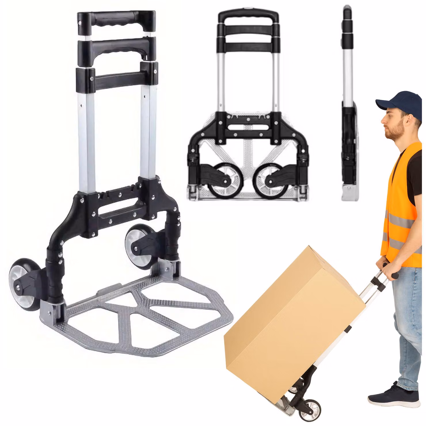 Carrello da trasporto da magazzino in alluminio leggero e pieghevole, 70 kg