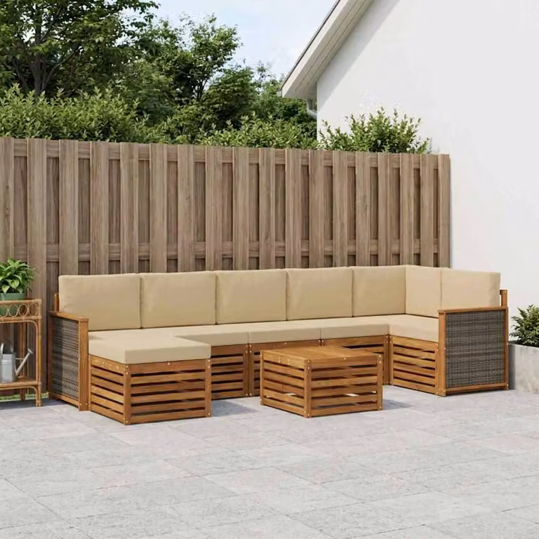 Set di divani da esterno vidaXL 7 pz in legno di acacia con cuscini beige e marrone per giardino e terrazza