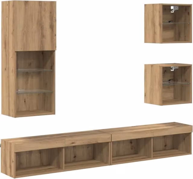 Unit¨¤ a muro per TV con LED 5 pz | Armadietto TV | Mobile Porta TV Rovere artigianale