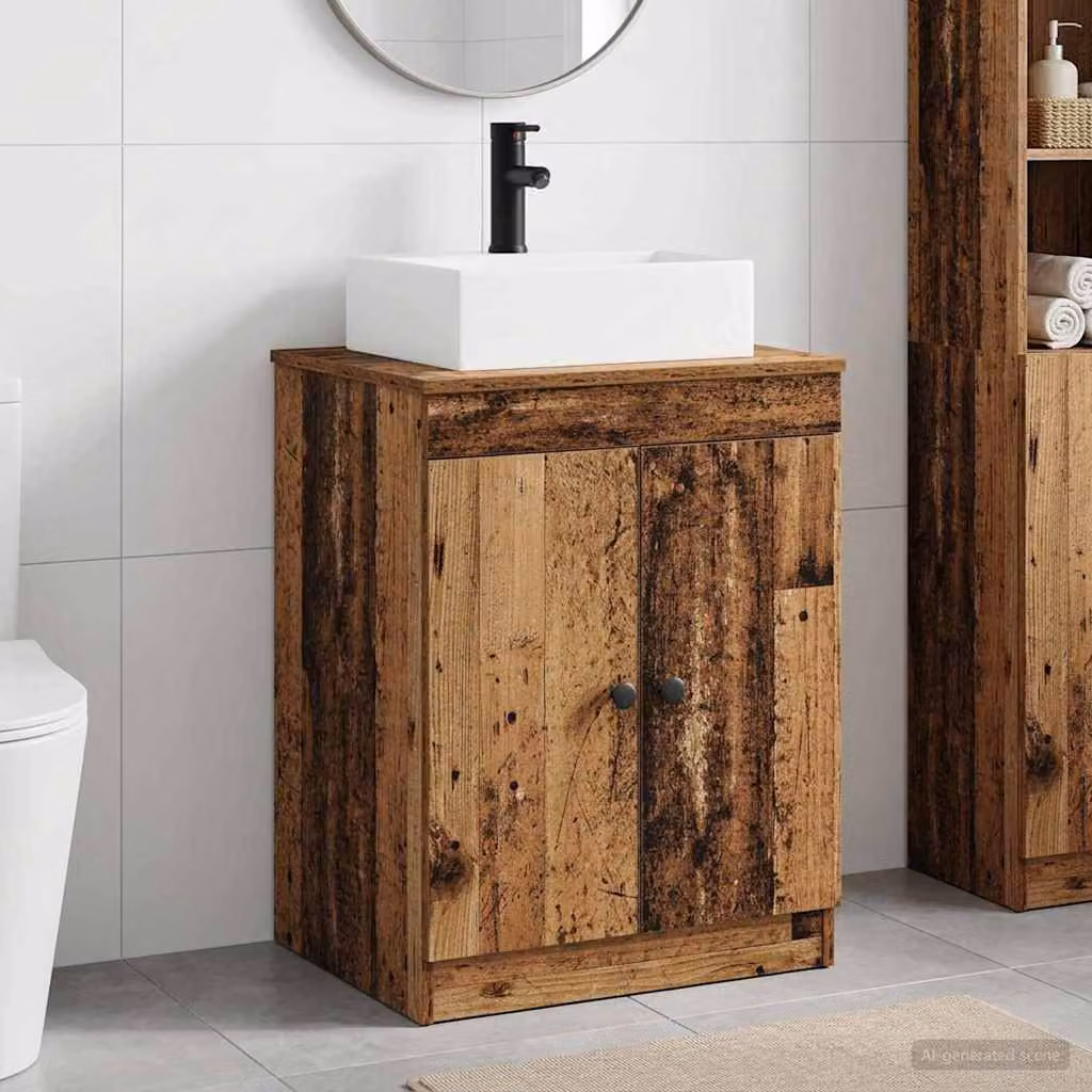 Set di mobili per il bagno vidaXL in legno antico marrone con ante a battente e ripiani interni