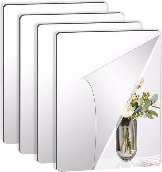Set di 4 Specchi Autoadesivi in Acrilato - Adesivi per Parete Flessibili per Interni, 30 x 40 cm