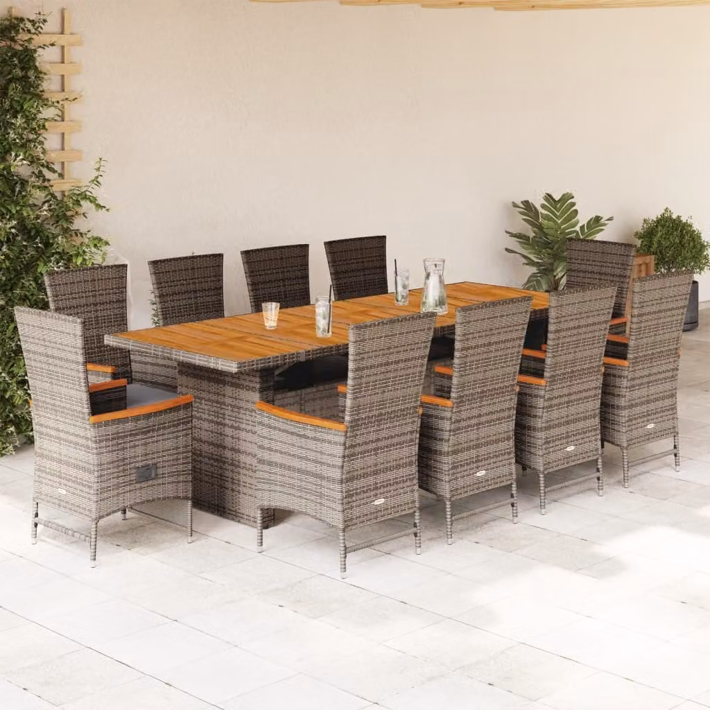 Maison Exclusive - Set da pranzo da giardino 11 pezzi con cuscini in polyrattan grigio