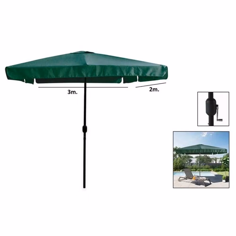 Ombrellone da giardino Trade Shop Traesio verde con manovella L: 3 m, P: 2 m – 2