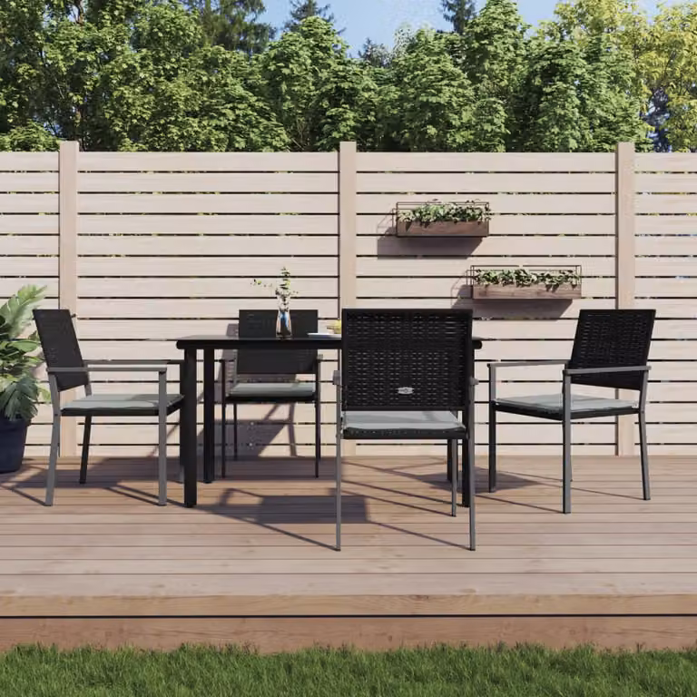 Set da pranzo da giardino vidaXL in polyrattan e acciaio con cuscini, colore nero e grigio, L/P/H: 140 x 70 x 74 cm