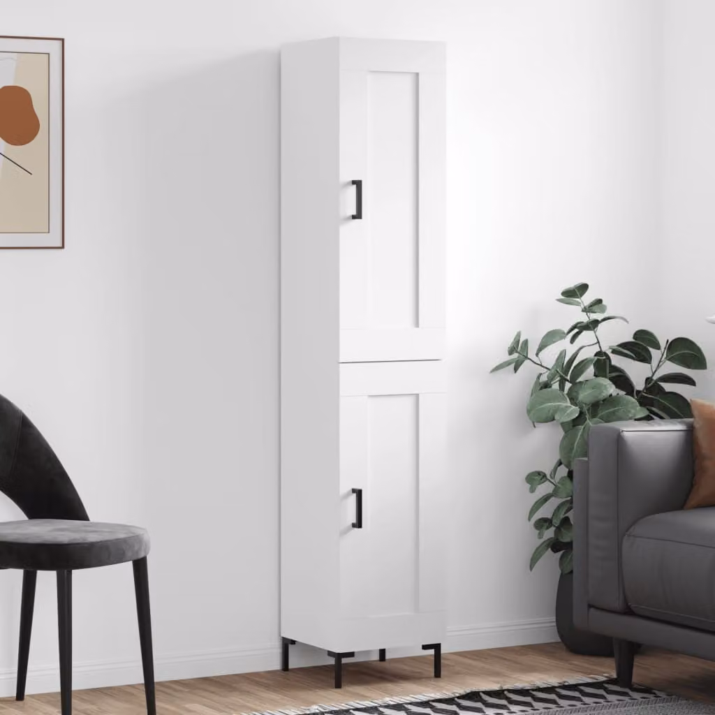 Credenza moderna vidaXL bianca in legno e metallo con ante a battente L/P/H: 34,5 x 34 x 180 cm
