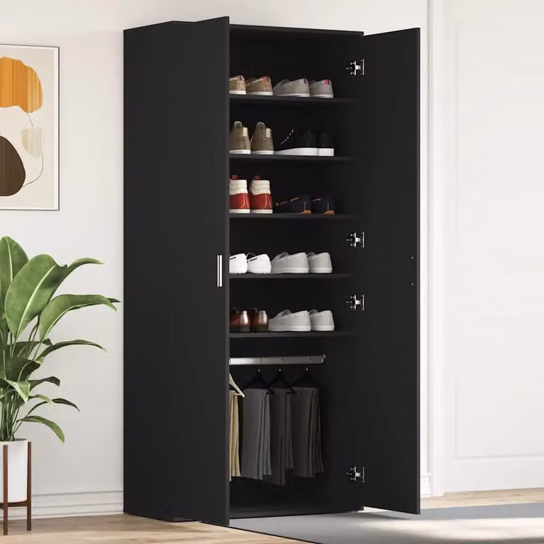 Mobile porta scarpe vidaXL moderno in MDF nero e argento L: 80 cm, P: 39 cm, H: 178 cm