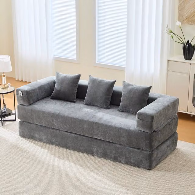 Divano angolare moderno MIVRAY in velluto grigio con imbottitura in schiuma L/P/H: 198 x 160 x 60 cm