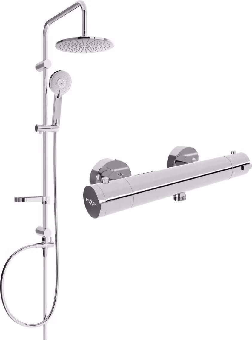 Mexen Carl set doccia esterno con soffione e miscelatore termostatico Kai, cromo - 77100240-00