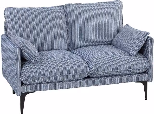 Divano 2 Posti 131x78x83 cm con Braccioli Imbottitura Spessa e 2 Cuscini in Tessuto Blu