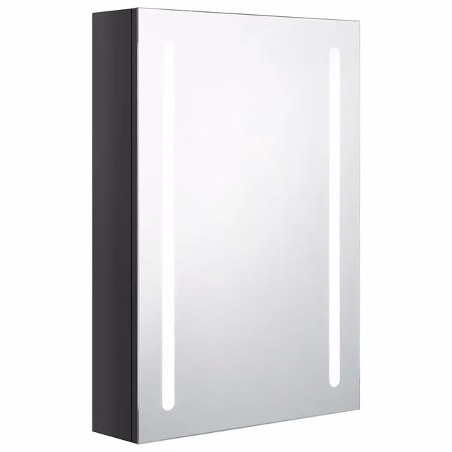 Armadietto da bagno moderno nero lucido con specchio, illuminazione LED e ante soft-close, L: 50 cm, P: 13 cm, H: 70 cm – 1