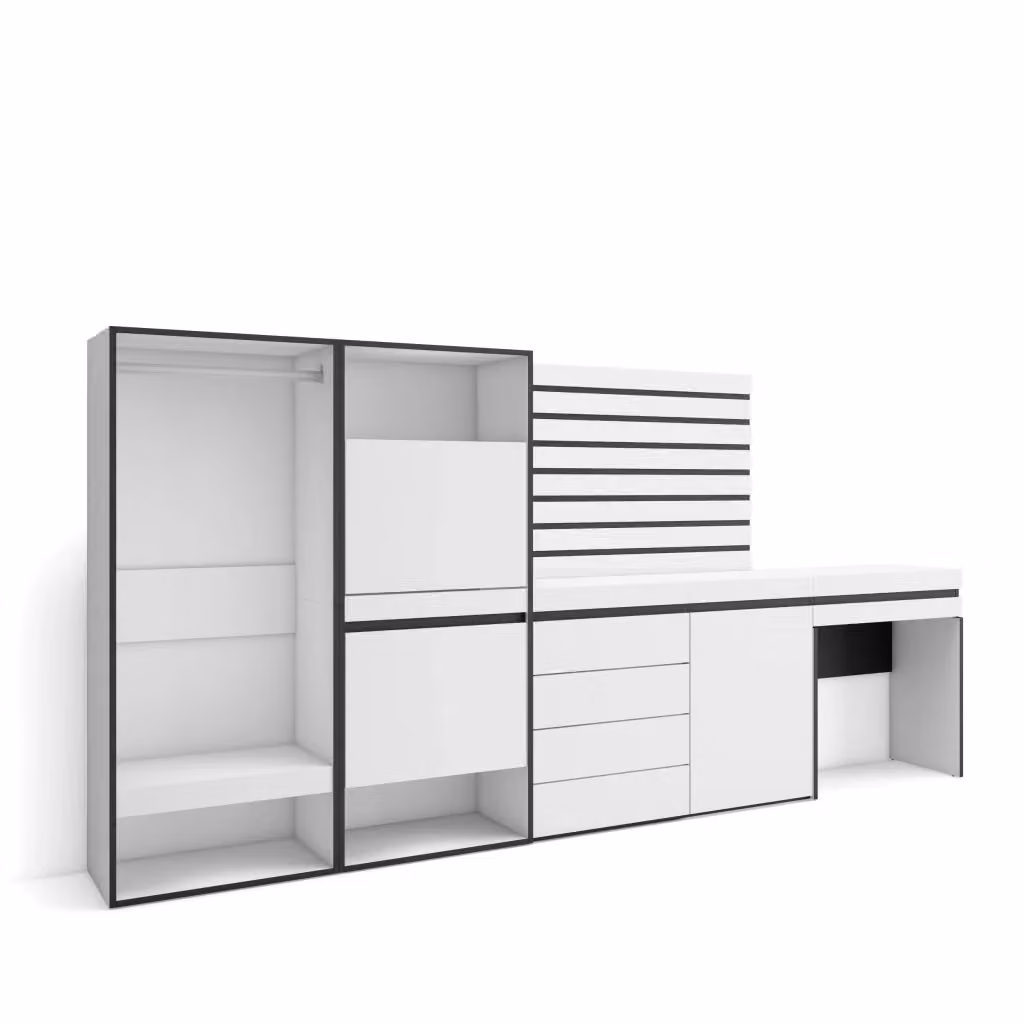 Armadio Aperto SKRAUT HOME Bianco con Ripiani e Appendiabiti per Camera da Letto o Ingresso L: 297 cm, P: 35 cm, H: 145 cm – 2
