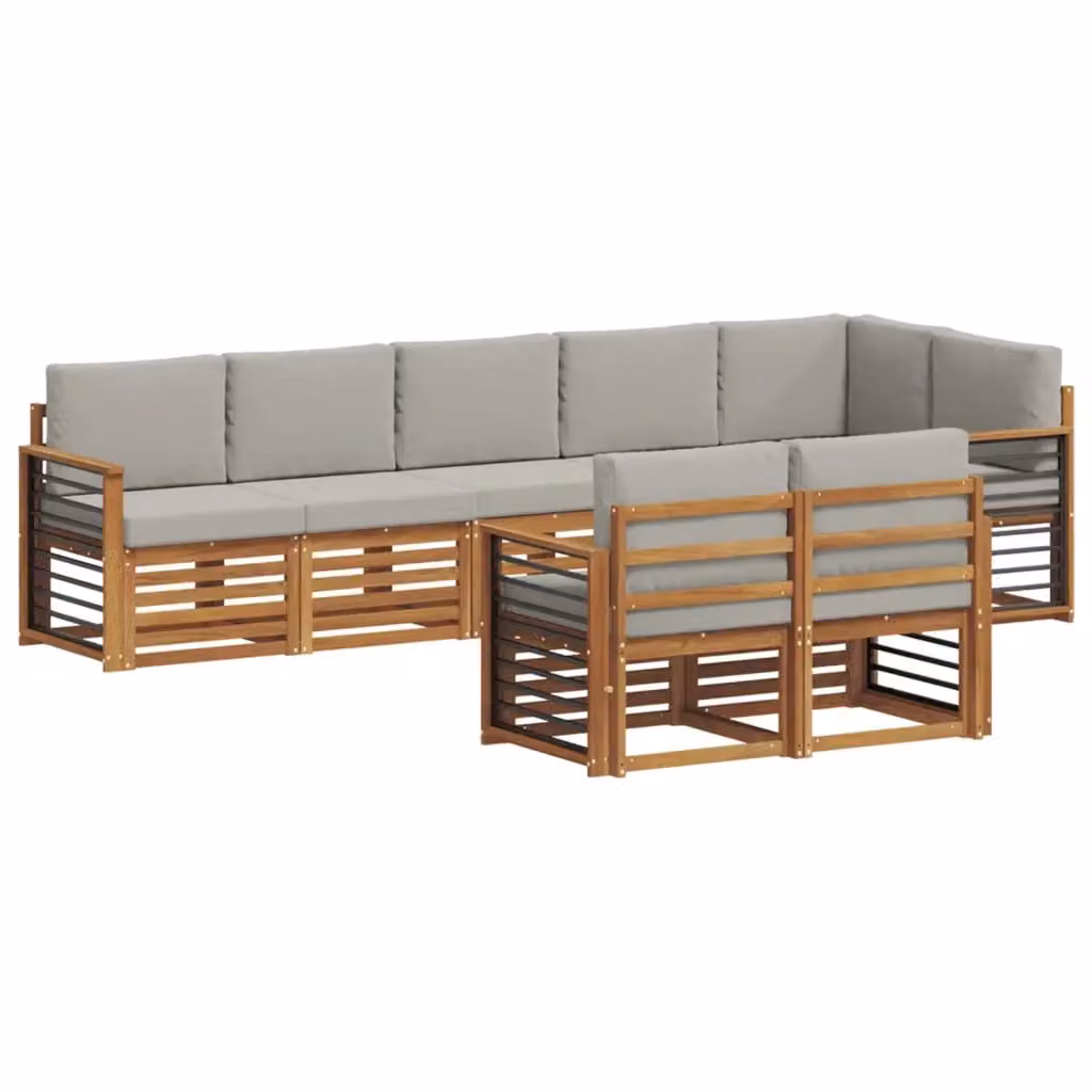 Set di divani da esterno a L vidaXL in legno di acacia con cuscini grigi – 2