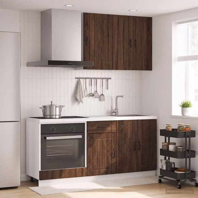 Unità cucina moderna vidaXL LUCCA in 5 pezzi, Rovere Marrone, con ante a battente e cassetti, in legno e MDF
