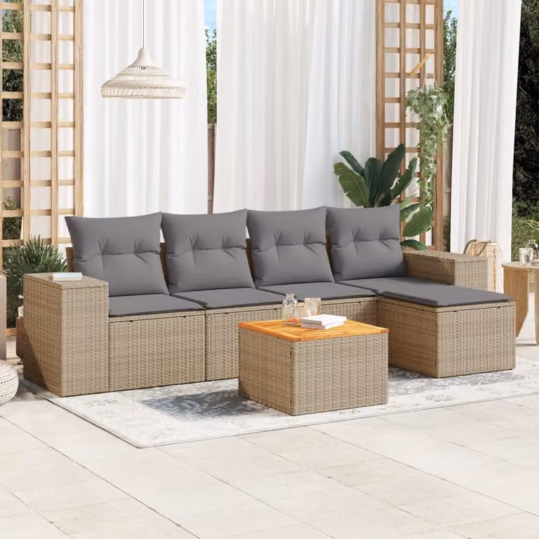 Set Divano da Giardino 6 pz vidaXL in Polyrattan Beige con Cuscini e Tavolino