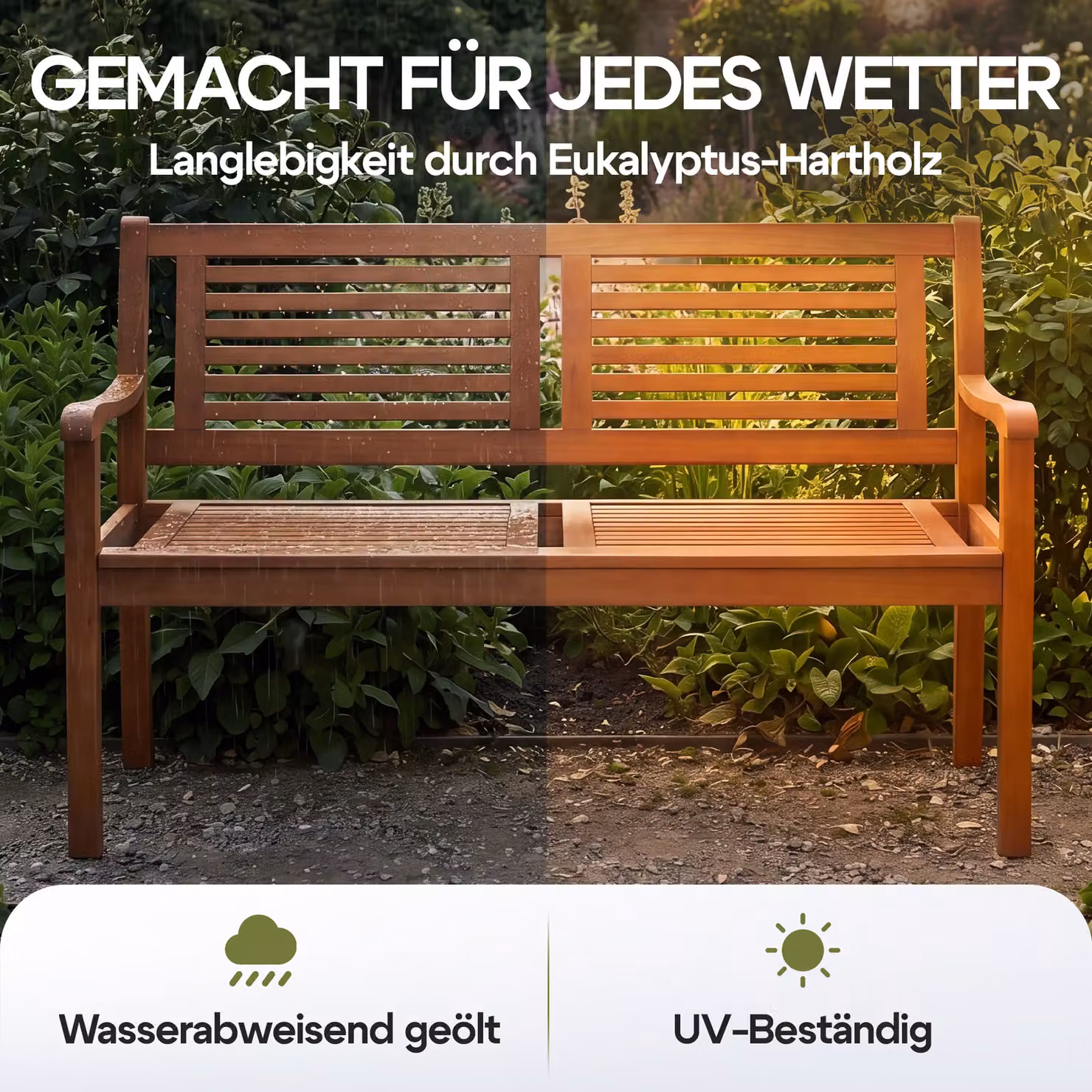 Panca da giardino Casaria in legno di eucalipto marrone con braccioli L/P/H: 120 x 56 x 88 cm – 4