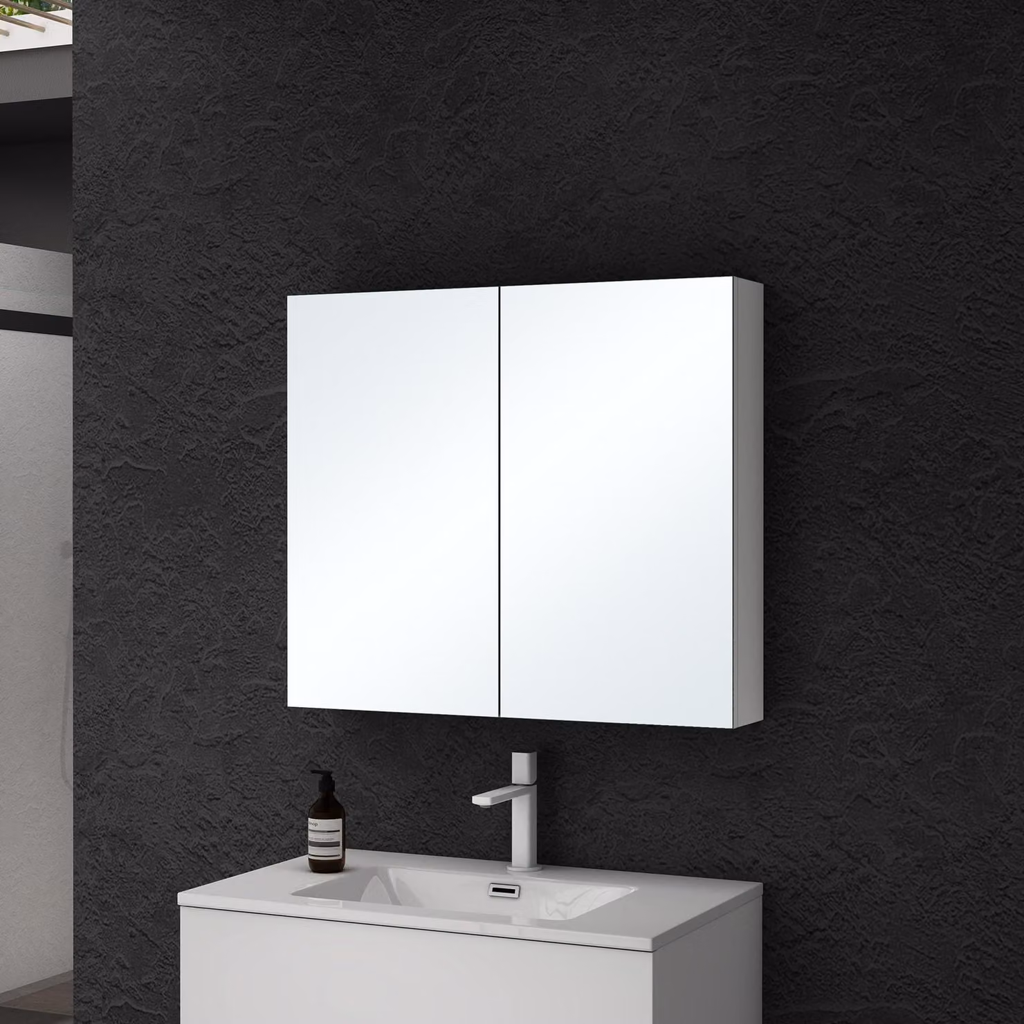 doporro Armadietto a Specchio 80x15x70cm, Specchio da Parete con 2 Ante in Legno Bianco opaco Spiegelschrank 02