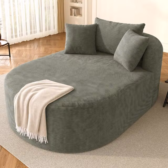 Poltrona relax ovale con seduta profonda e senza montaggio per soggiorno in velluto a coste verde 170 × 112,5 × 83 cm