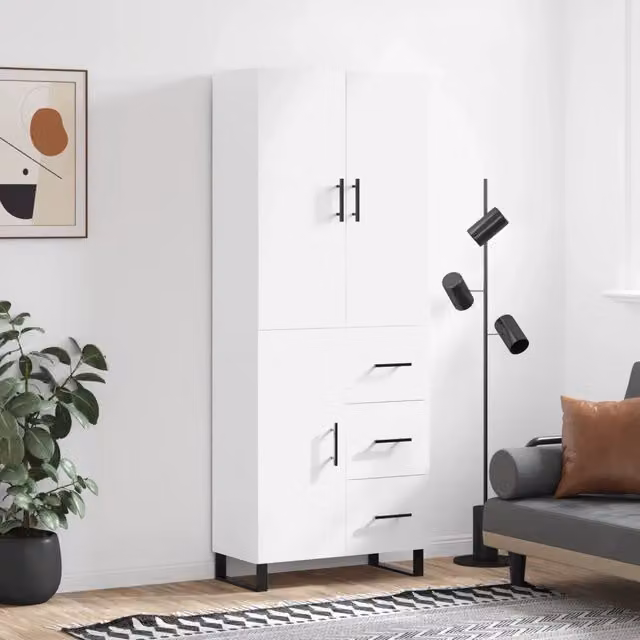 Credenza moderna bianca vidaXL in legno e metallo L: 69,5 cm, P: 34 cm, H: 180 cm