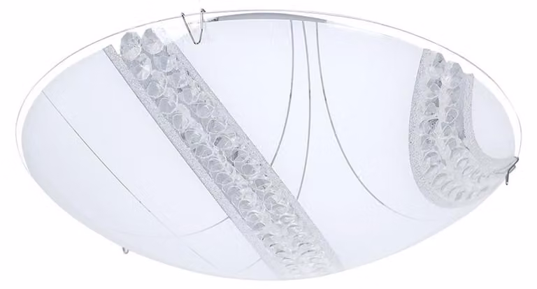 Plafoniera LED, cristalli trasparenti, vetro satinato, P 30 cm