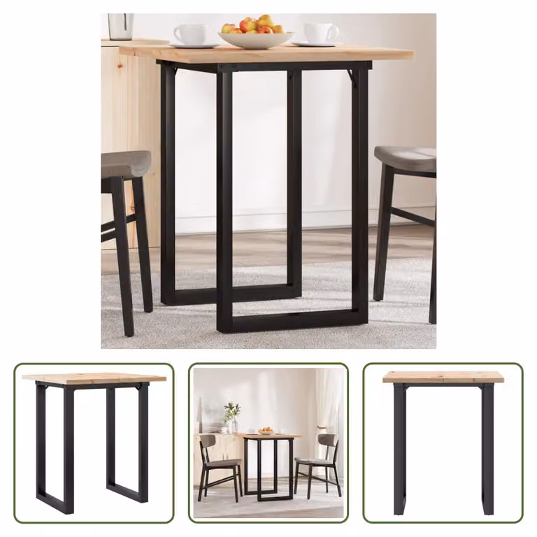 The Living Store Tavolo da pranzo O-frame 70x70x75,5 cm in pino massiccio e ghisa