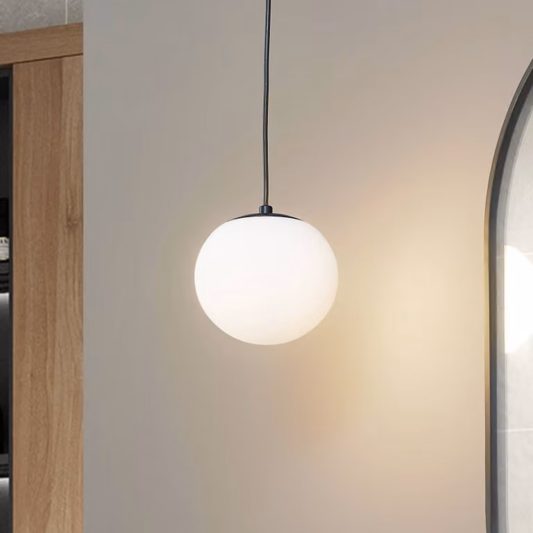 Lampada a sospensione in vetro Bidolo Lucande, dimmerabile, Bianco / Opale, Bagno, Vetro, Lampada a sospensione