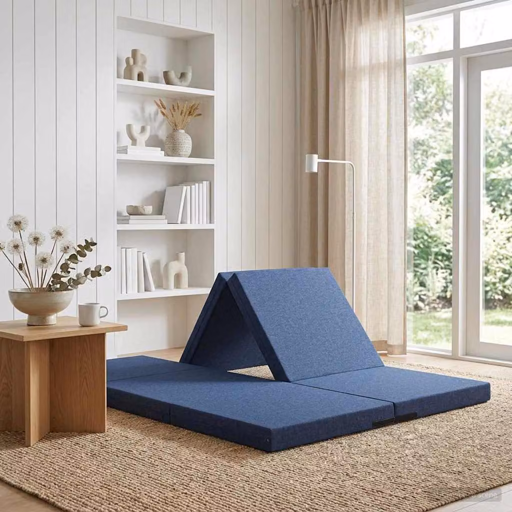 vidaXL Divano Letto Pieghevole Moderno in Tessuto Blu con Rivestimenti Rimovibili L: 140 cm, P: 200 cm, H: 15 cm