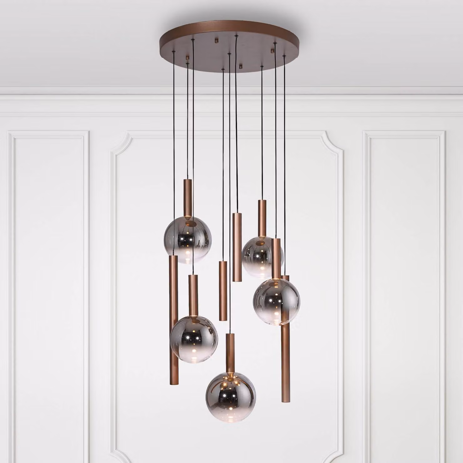 Paul Neuhaus lampada LED a sospensione Bowl, Ø 63 cm, marrone/grigio dimmerabile, Marrone / Ruggine, Soggiorno / Sala da pranzo, Vetro, Moderno
