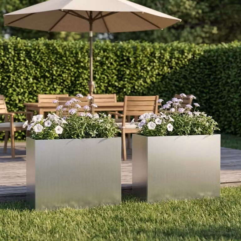 Set di 2 vasi da giardino vidaXL in acciaio zincato argento L: 50 cm, P: 20 cm, H: 40 cm