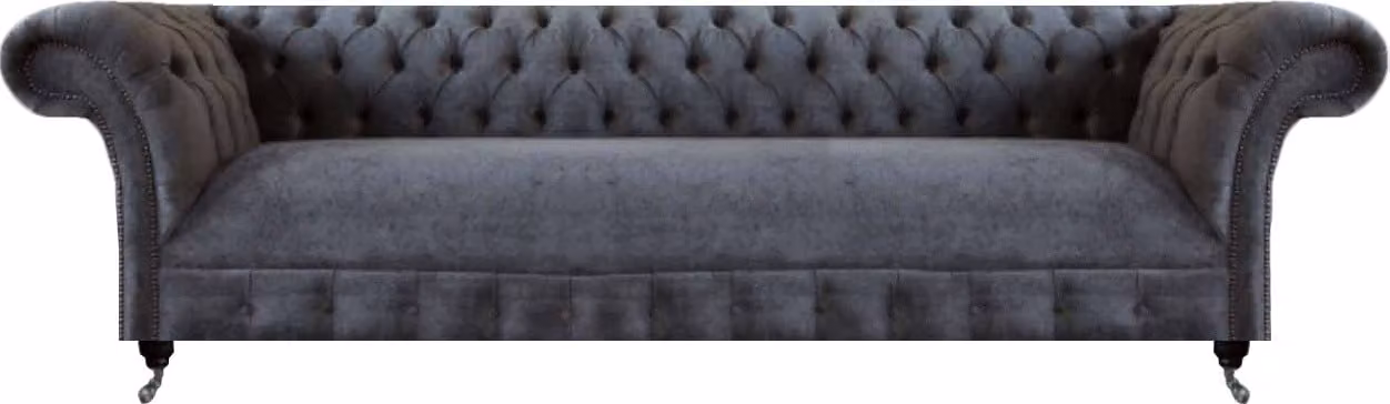 Textil Möbel Sofa Viersitzer Couch Grau Chesterfield Wohnzimmer Einrichtung