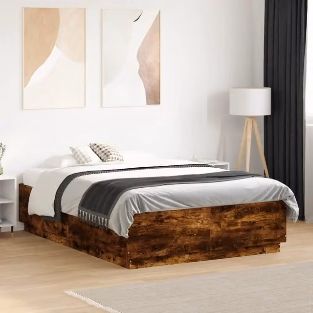 Letto con cassetti e luci LED vidaXL in legno rovere marrone L/P/H: 120 x 200 x 40 cm