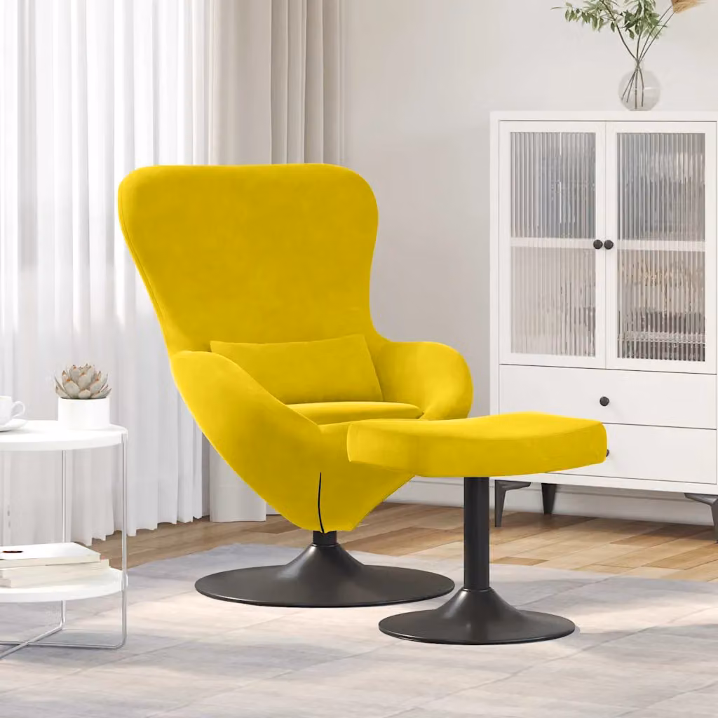 vidaXL Sedia Egg con Pouf in Velluto Giallo e Struttura in Metallo con Rotazione a 360 Gradi