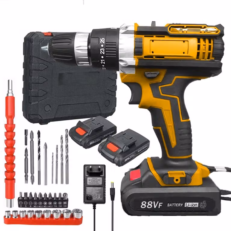 Trapano avvitatore a batteria - Trapano senza fili da 21V - Coppia di 28 Nm - 25+3 impostazioni di velocità - 1600 giri/min - 340W - Spina europea - Colore giallo