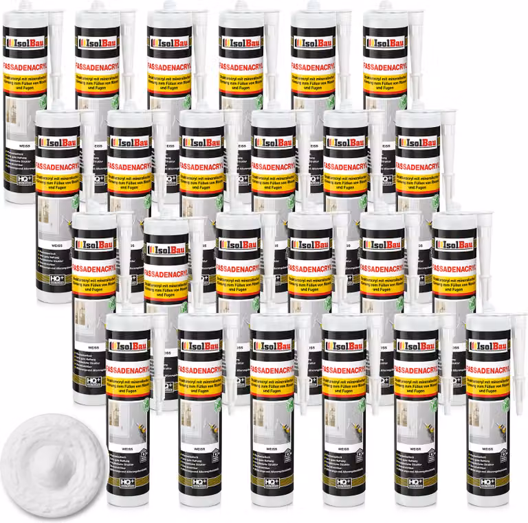 Isolbau, sigillante acrilico per facciate - 24 tubetti da 300 ml. Sigillante acrilico con granuli per riempire fessure e giunti sia all'interno che all'esterno - Colore bianco